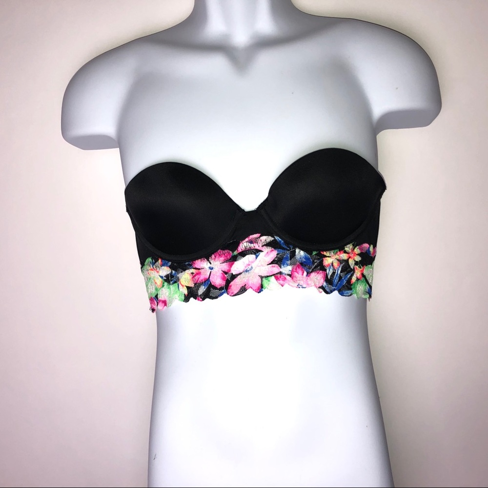 PINK Victoria’s Secret Bustier Black Floral 34A
